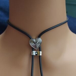 Silver Heart Bolo Tie Necklace Silver